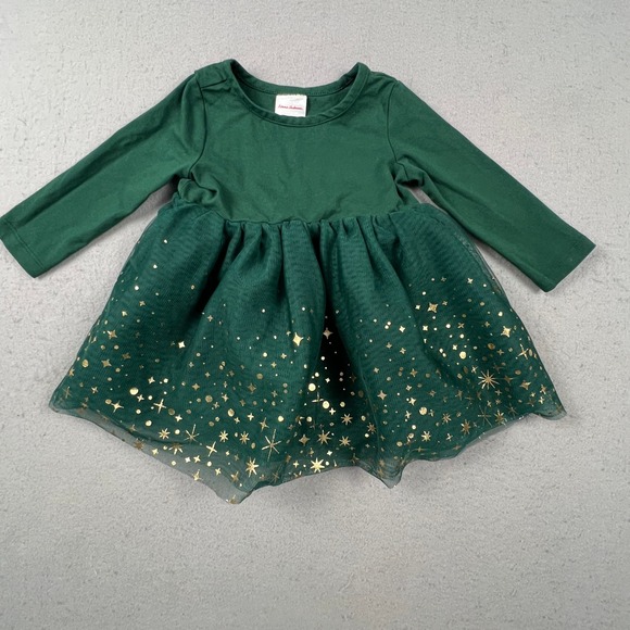 Hanna Andersson Other - Hanna Andersson Tulle Dress Kids 12-18M Green Gold Star Holiday Party FWH24